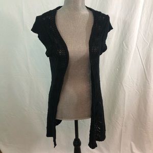 Black sleeveless crocheted vest